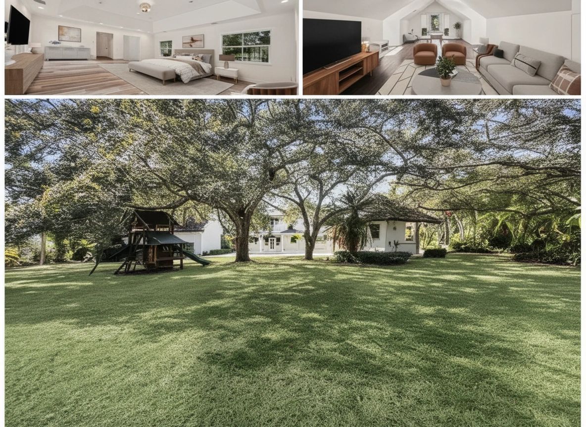 Lush .98-acre estate grounds with mature oak trees