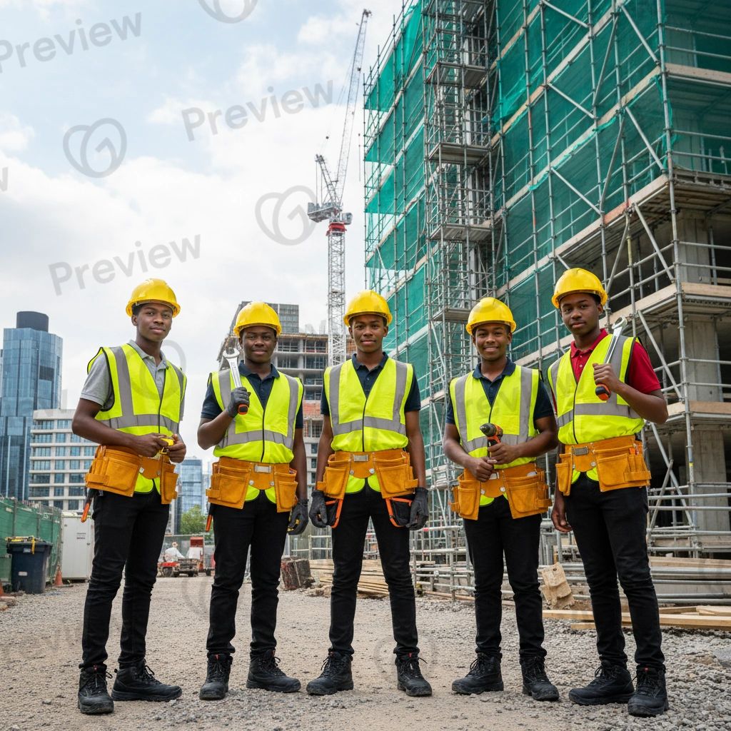 Group of teenage Black boys on a construction site