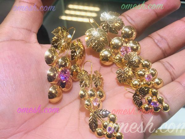 Large Grape Earring 3 Row Upside Down Leave