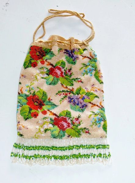 Vtg Beaded Drawstring Purse