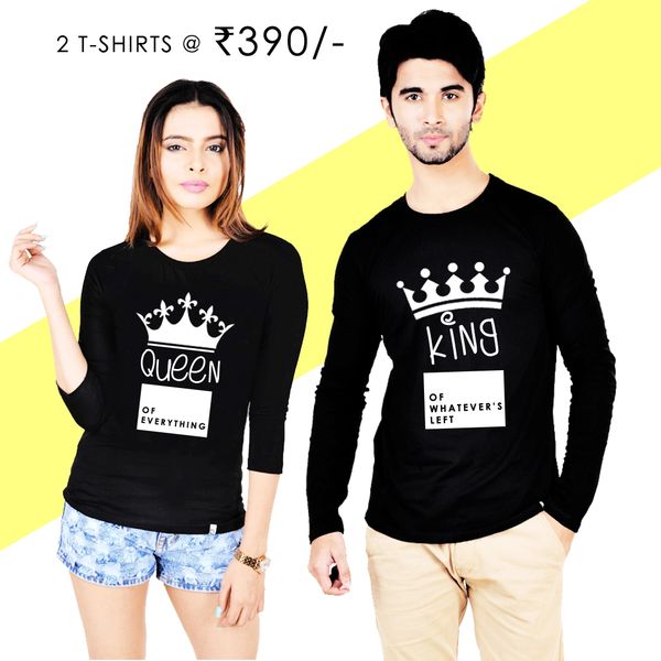 King Queen Couple T Shirt Black Full Sleeves Online T Shirt