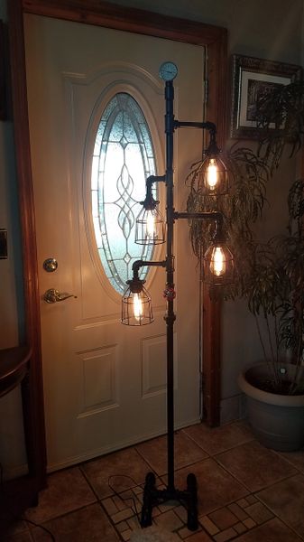 Black Industrial Retro Edison Floor Lamp with on/off valve switch