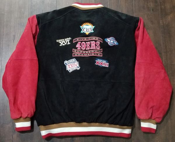 49ers Suede 5 Time Super Bowl Champions Black/Red Varsity jacket by Jeff  Hamilton size XXL