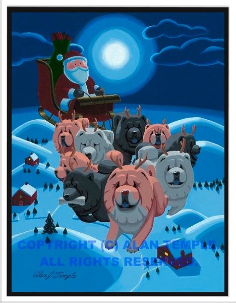 Holiday Chows 12x16" framed canvas giclée