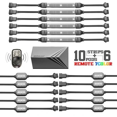 10 Pods + 6 Strips Super 7 Color Remote Accent Kit for Motorcycle