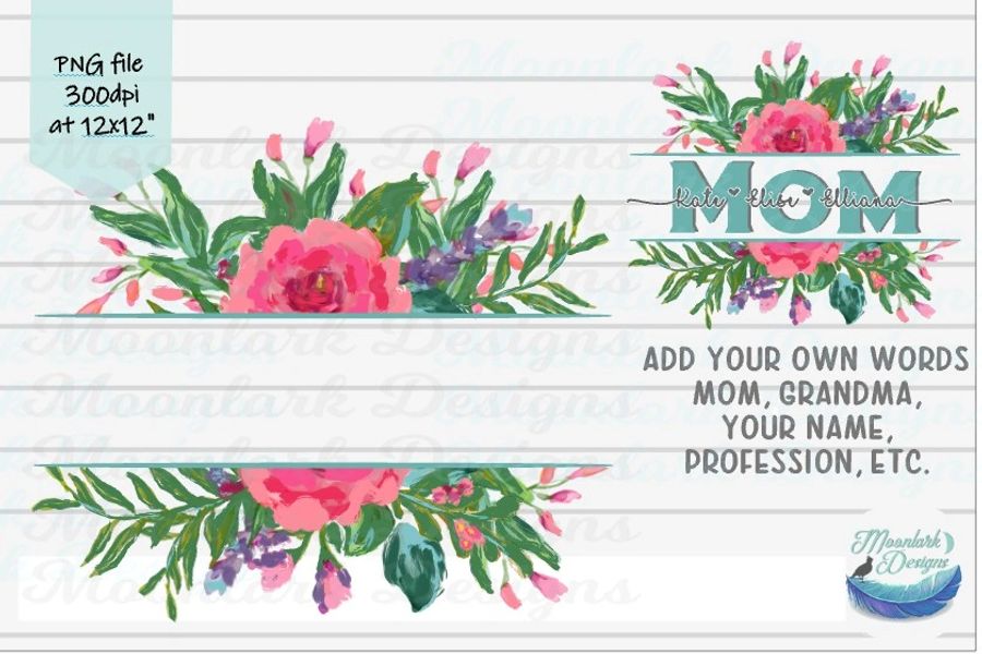 Download Rose Peony Boquet Split Monogram Blank Png Sublimation Commercial Use Digital Design Mom Address Garden Flag