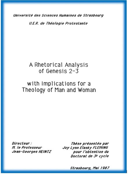 A Rhetorical Analysis Of Genesis 2 3 With Implications For A Theology Of Man And Woman