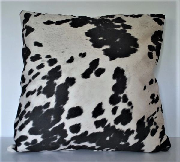 cowhide black white faux fur throw pillow