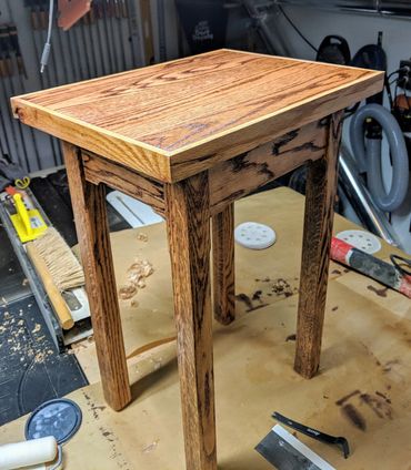 RED OAK AND TIGER WOOD SIDE TABLE