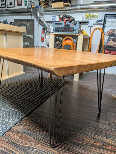 LIVE EDGE ASH COFFEE TABLE WITH HAIRPIN LEGS
