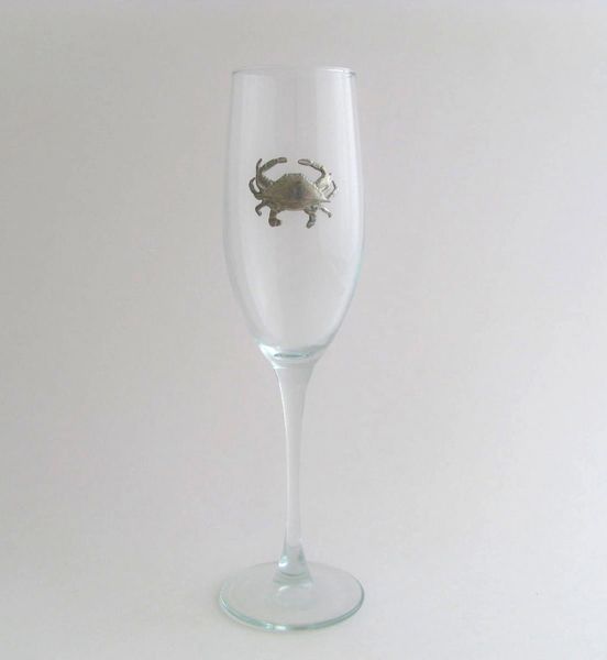 Flute Glass with Pewter Crab