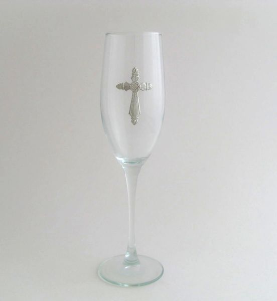 Flute Glass with Pewter Cross
