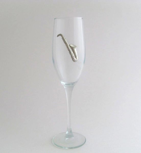 Flute Glass with Pewter Saxophone