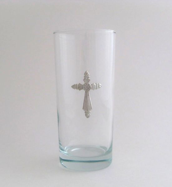 Beverage Glass with Pewter Cross (Set of 4)