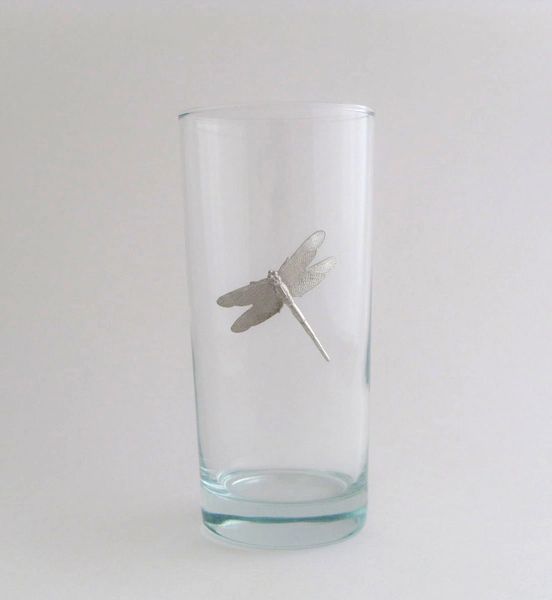 Beverage Glass with Pewter Dragonfly (Set of 4)