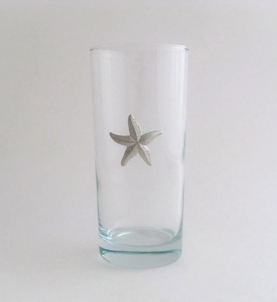 Beverage Glass with Pewter Starfish (Set of 4)