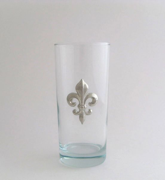 Beverage Glass with a Pewter Fleur de Lis (Set of 4)