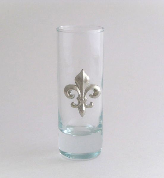 Shot/Cordial Glass with a Pewter Fleur de Lis