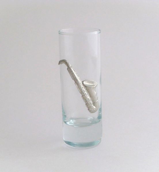 Shot/Cordial Glass with Pewter Saxophone