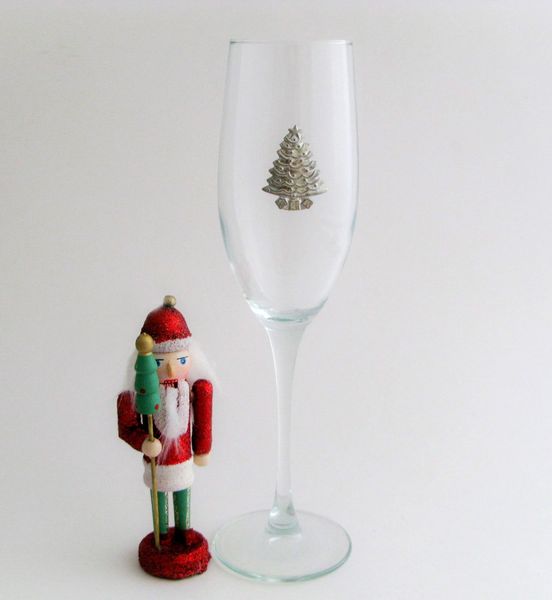 Flute Glass with Pewter Christmas Tree