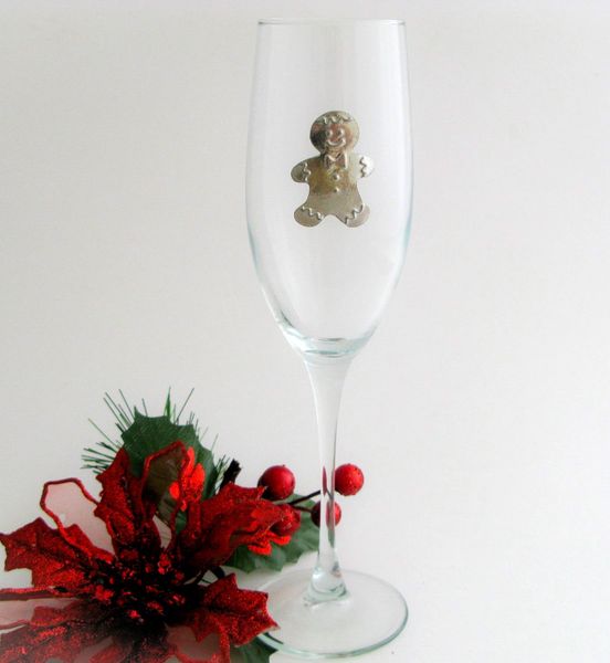 Flute Glass with Pewter Gingerbread Man