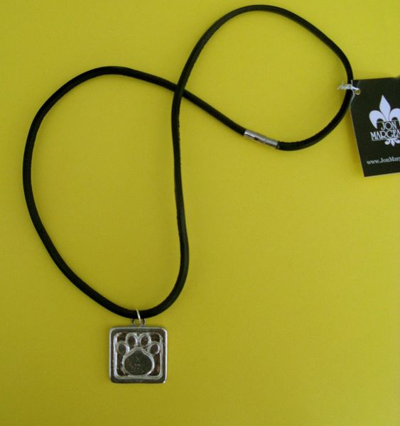 Paws for a Cause Black Leather Cord (.5 mm) Necklace with Pewter Paw Print