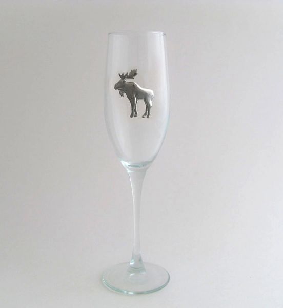 Flute Glass with Pewter Moose