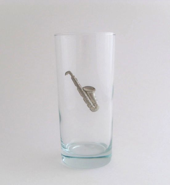 Beverage Glass with Pewter Saxophone (Set of 4)