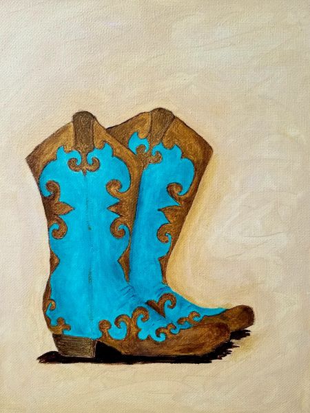 Turquoise Cowboy Boots. 8x10 acrylic on canvas