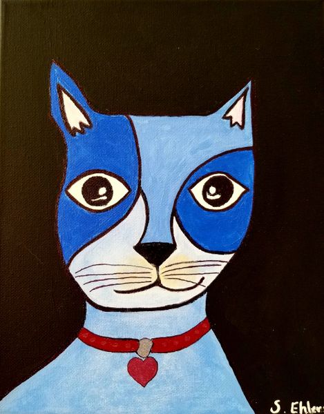 Acrylic on canvas, 8"x10", Miss Kitty Blue