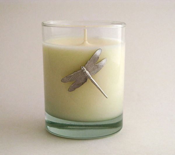 Soy Candle (14 oz.) with Pewter Dragonfly