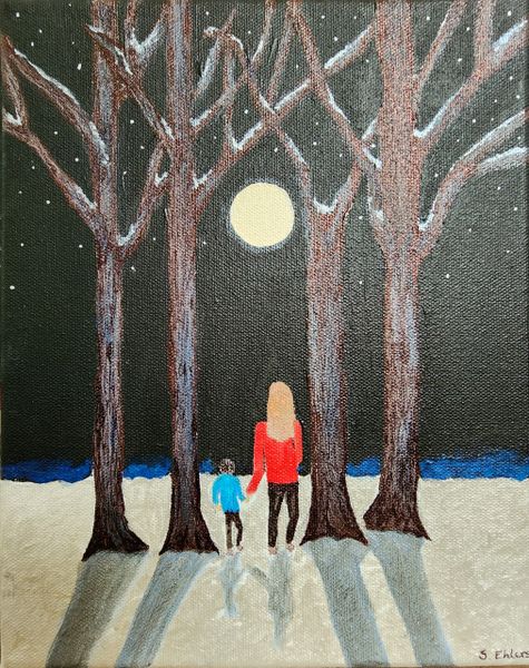 Acrylic on canvas, 8"x10", Winter Walk - SOLD