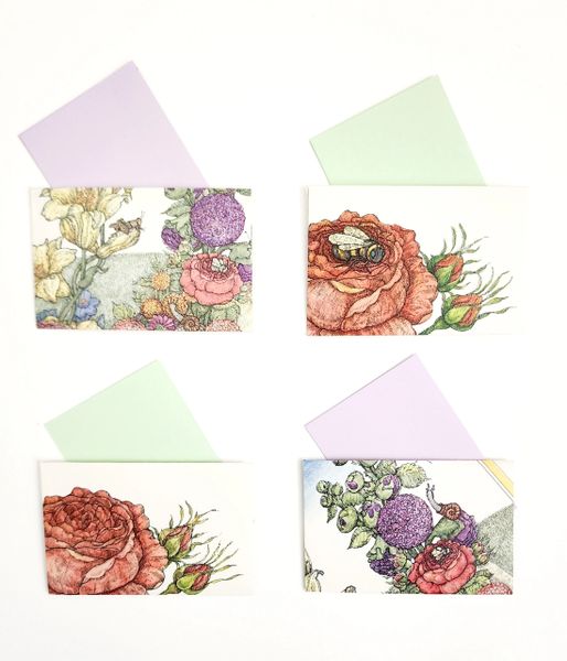 Mini Note Cards - Rose Garden (3.75"x2.5")- Pack of 4