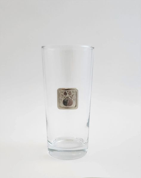 Beverage Glass with a Pewter Paw Print (Set of 4)
