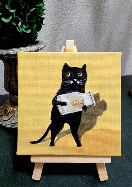 Acrylic on canvas, 4"x4" (easel included) - Caught Red Handed