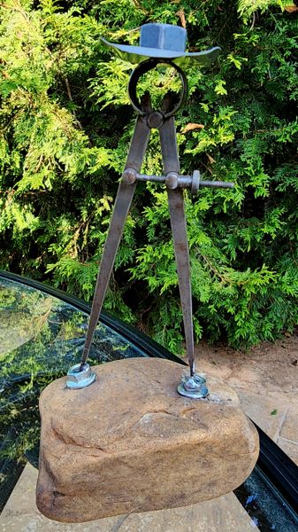 Metal Art - The Hunter -, 8.5 inches tall, Welded Scrap Metal Art on Rock