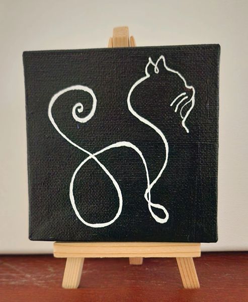 Acrylic on canvas, 4"x4" (easel included) - Simply Cat