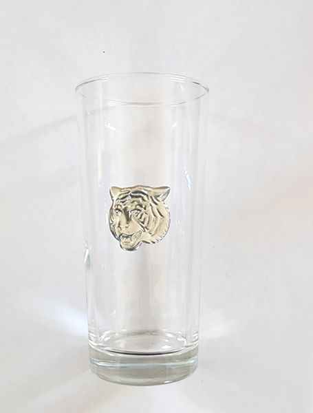 Beverage Glass with a Pewter Tiger (Set of 4)