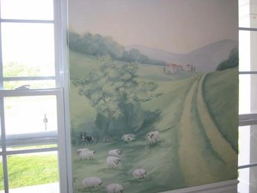 Sheep in a country meadow mural