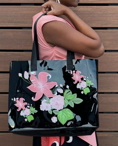 Black Flower Tote Bag