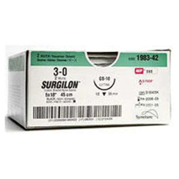 suture with needle Surgilon™ Nonabsorbable Coated Black Suture Braided Nylon Size 2-0 30 Inch Suture 1-Needle Size 2 - 0 3/8 Circle Reverse Cutting Needle , Covidien 8886188351