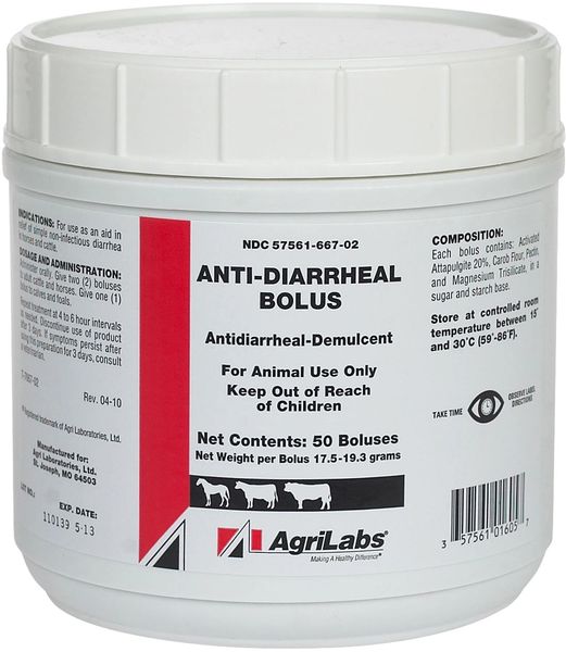 Anti-Diarrheal Bolus, Antidiarrheal-Demulcent, 50 Count , Agrilabs 1605