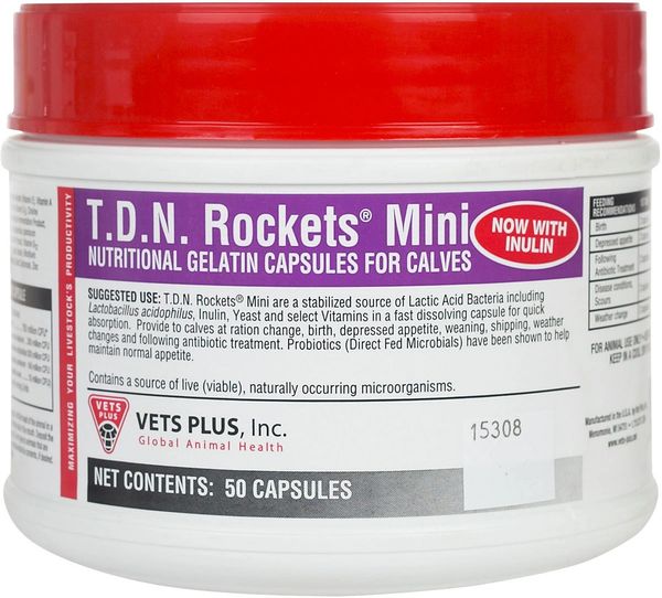 T.D.N. Rockets Mini Nutritional Gelatin Capsules for Calves, 50 Count , Agrilabs 38400