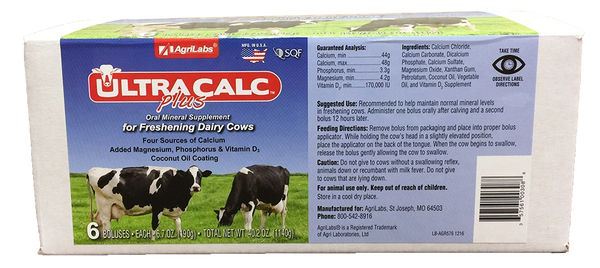 Ultra Calc Plus Oral Mineral Supplement for Freshening Dairy Cows 190gm, 6 Boluses , Agrilabs 308