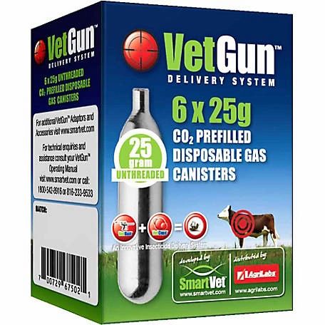 VetGun CO2 Prefilled Disposable Gas Canister, 25gm , 6/Pack , Agrilabs 606