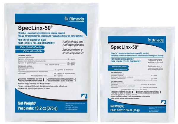 SpecLinx-50 (Lincomycin and Spectinomycin) Water Soluble Powder, 75gm , Bimeda 40501