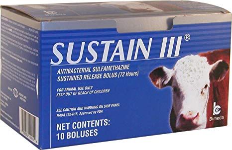 Sustain III Bolus (Sulfamethazine), Sustained Release, Antibacterial, 10 Count , Bimeda 1SUS036