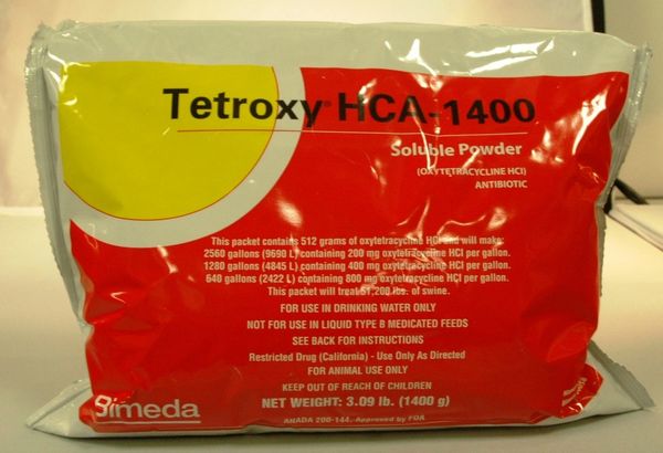 Tetroxy HCA-1400 (Oxytetracycline HCl) Soluble Powder, Antibiotic, 3.09lb , Bimeda 1TET014