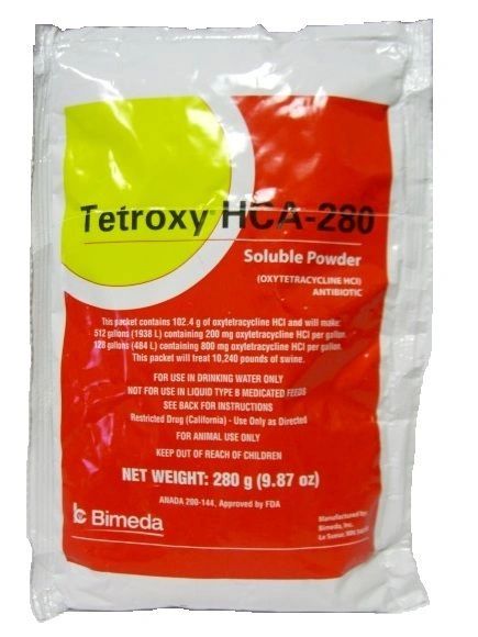 Tetroxy HCA-280 (Oxytetracycline HCl) Soluble Powder, Antibiotic, 9.87oz , Bimeda 1TET016