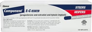 Component E-C with Tylan (Progesterone and Estradiol and Tylosin) Steer / Heifer Implant, 100 Count , Elanco AH0507V45AM